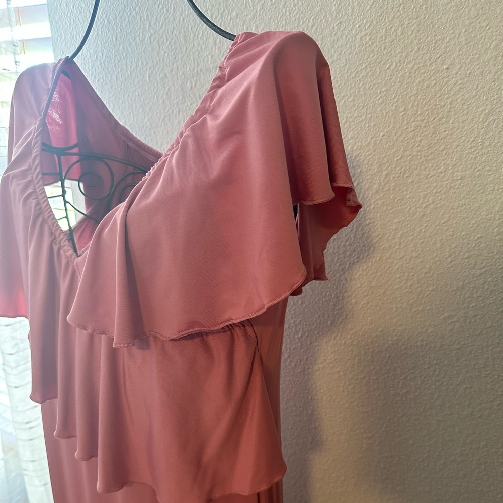 Off-Shoulder Pink Ruffle Bodycon Dress - Picture 8 of 9
